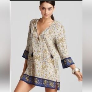Joie à la Plage Cotton Boho Moroccan Printed Tunic Beach Cover Dress Medium
